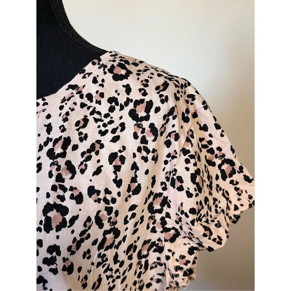 H & M Divided Blouse Women Leopard Animal Print Short Sleeve Sz Large - Picture 4 of 6